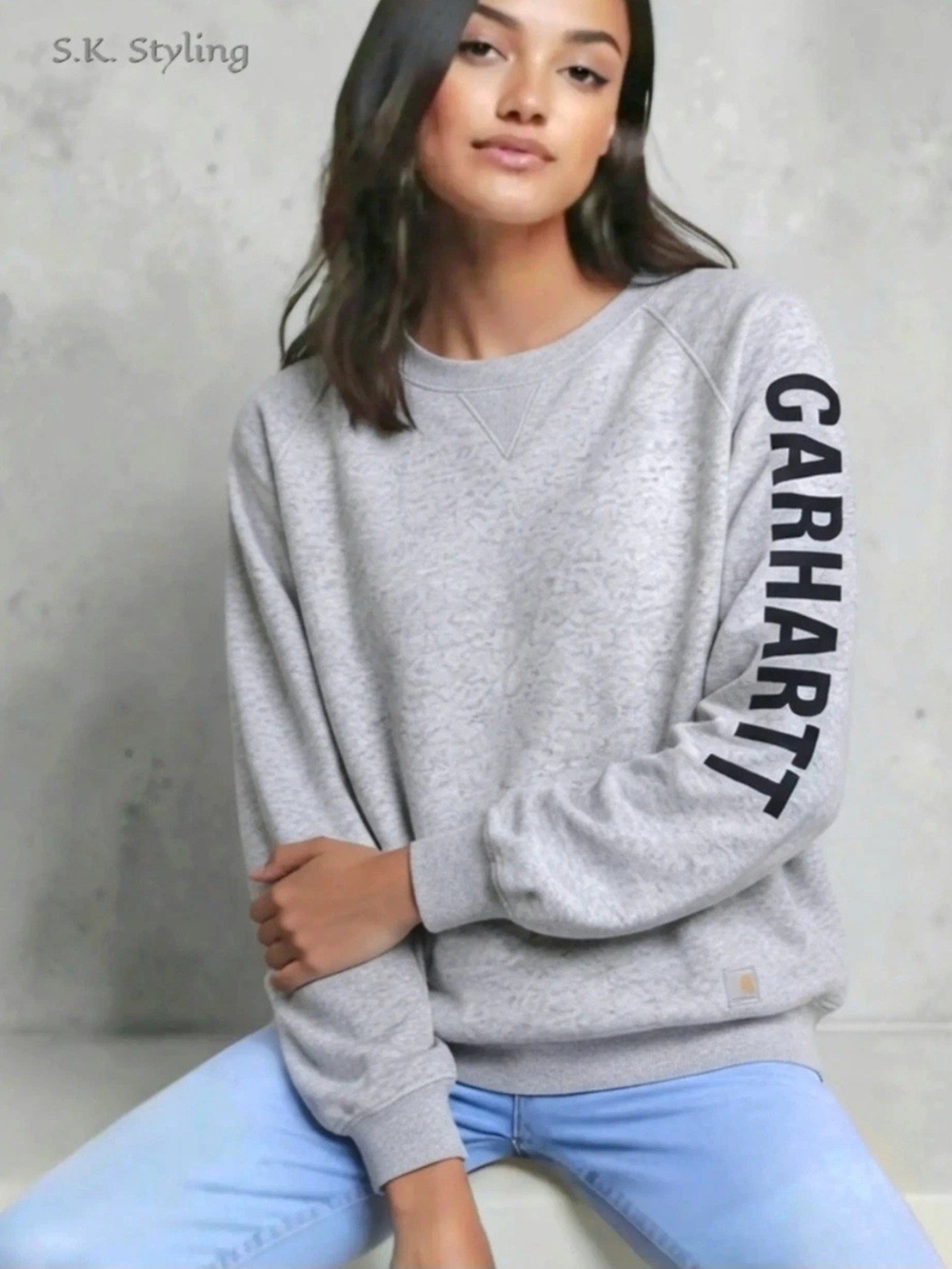 Carhartt Relaxed Fit Midweight Sweatshirt Logo Sleeve Heathered Gray 1X 16W-18W